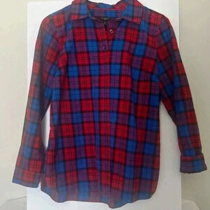 Women’s Talbots plaid button down in red, blue, purple, and black. Size Small P